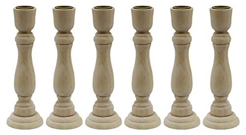 7 Inch Tall Unfinished Wooden Candlesticks with Metal Candle Holder Cup Center - Versatile & Customizable Decor for Crafting, Home, and Group Creative Hobbies