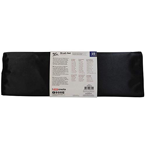 Mont Marte Premium Paint Brush Set 15 Piece, Includes 15 Different Brushes in a Roll Case with Magnetic Closure, Suitable for Watercolour, Acrylic MONT MARTE