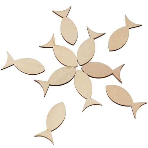 Uniquer 100 PCS Unfinished Wooden Fish Cutout Slices,Blank Wooden Solid Fish Slices for DIY Painting Crafts,Ocean Theme Party Uniquer