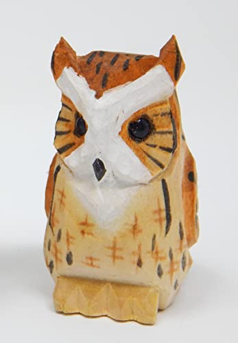 Selsela Great Horned Owl Keychain Ring Hook Clip Charm Farm Bird Miniature Wood Mini Figurine Small Animal Selsela