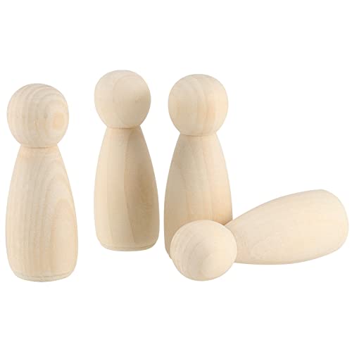 SINJEUN 40 PCS 3-1/2 Inch Wood Peg Dolls, Unfinished Large Wood Peg Woman Angel Shape Wooden People Decorative Jumbo Peg Dolls Unpainted Wood Figures SINJEUN