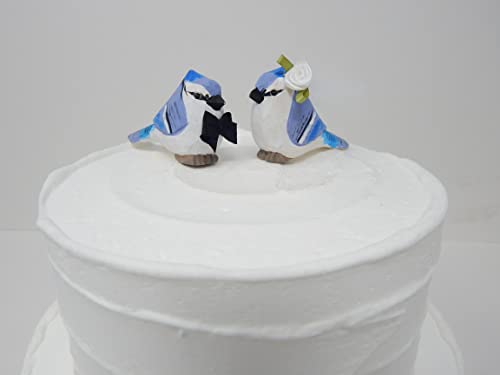 Blue Jay Bird Cake Topper Bride & Groom Love Wedding Engagement Anniversary Carved Wood Statue Selsela