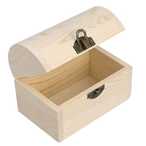Hsiwto Plain Unfinished Wood Box, Unpainted Wooden Jewelry Box DIY Craft Storage Treasure Chest Toy Case Hsiwto