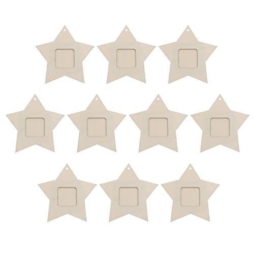 SEWACC 10pcs Mini Photo Frame Unfinished Wooden Picture Frame DIY Hanging Photo Frame Five-Pointed Star Shape Photo Frame for Home Decoration SEWACC