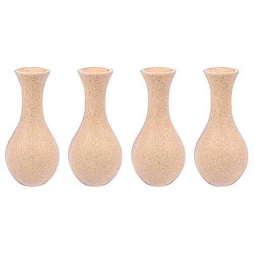 Happyyami 4pcs Unfinished Wood Vase Blank Flower Vase Bud Vase Paint Your Own Vase Natural Flower Container for DIY Hand Painting Flower Craft Kit Happyyami