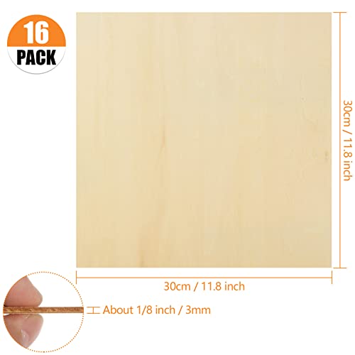 16PCS Basswood Sheets 1/8 x 12 x 12 Inch Plywood Board for Crafts, Unfinished Square Wooden Sheets Thin 3mm Basswood for Architectural Model Making APACALI