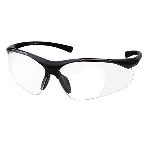 grinderPUNCH Full Lens Magnification Safety Glasses with Black Frame | Clear Lens | | Magnifying Reading Eyewear (+2.00 Diopter) grinderPUNCH
