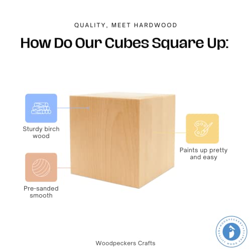4" Large Wood Cubes, Pack of 1 Square Wood Block for DIY, Wooden Blocks for Crafts and Decor, by Woodpeckers Woodpeckers