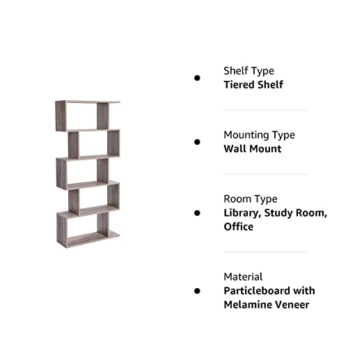 VASAGLE Greige 5-Tier Wooden Bookcase - Stylish Freestanding Decorative Shelf and Room Divider VASAGLE