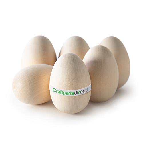 2-1/2 inch Wooden Hen Eggs | Easter Egg Hunt & Decorations | Ready to Craft Unfinished Wood Eggs | Flat Bottom -by CraftpartsDirect.com | Bag of 6 Craftparts Direct