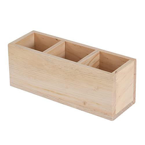 dedoot Wooden Pencil Holder Remote Holder, Unfinished 3 Compartment Wood Desk Organizers Drawer 3 Section, Rustic Remote Control Holder for dedoot