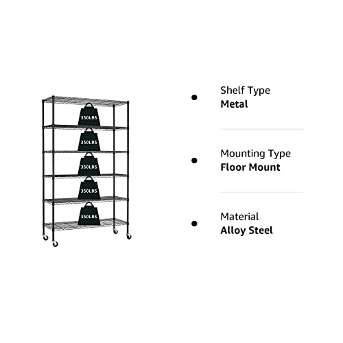 HCY Garage Shelving, 82x48x18 Metal Shelves 6 Tier Wire Shelving Unit Adjustable Heavy Duty Sturdy Steel Shelving with Casters for Pantry Garage HCY