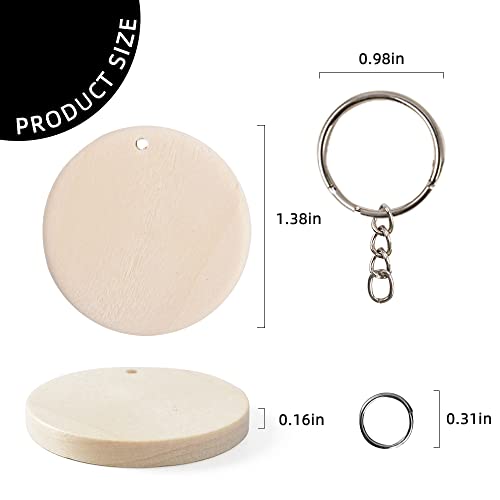 VIOCIWUO 50Pcs Natural Wood Slices Keychain, 1.38 inch Unfinished Wood Sign, Unfinished Log Discs Wooden Circles with 50Pcs Key Rings for DIY Crafts VIOCIWUO