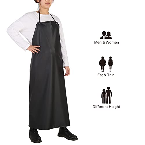 GNJCV Chemical Resistant PVC Apron - Black Plus Size Unisex Waterproof Vinyl Aprons for Dish washing,Dog Grooming,Gardening,Fish Cleaning(Pack of 1 GNJCV