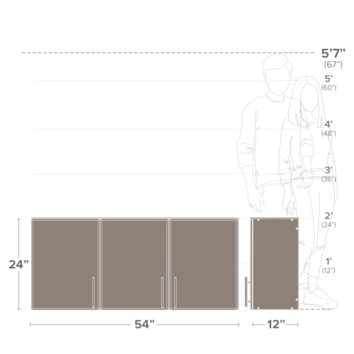 Prepac Elite 54" Wall Cabinet, Black Storage Cabinet, Bathroom Cabinet, Pantry Cabinet with 2 Adjustable Shelves 12" D x 54" W x 24" H, BEW-5424 Prepac