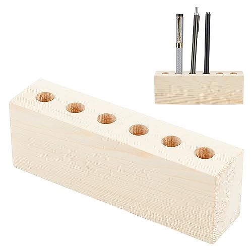 OLYCRAFT 6-Hole Wood Desktop Pen Holder with 12mm Round Hole Fountain Pen Stand Rustic Wooden Pen Organizer Office Desk Pen Holder for Pen Storage OLYCRAFT