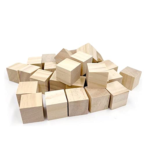 Wood Blocks for Crafts, Unfinished Wood Cubes, 3cm Natural Wooden Blocks, Pack of 30 Wood Square Blocks, Wooden Cubes for Arts and Crafts and DIY SIWUCHYE