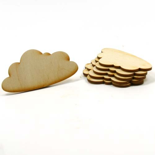 Mylittlewoodshop - Pkg of 6 - Cloud - 3 inches by 1 inch and 1/8 inch Thick Unfinished Wood(LC-CLOD01-6) Unique Wood Shapes