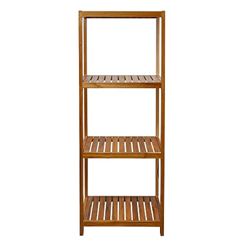 VaeFae Teak Bathroom Shelf, 4-Tier Storage Shelf, Wooden Stand Shelf Organizer for Bathroom, Kitchen, Living Room, Laundry, Garage VaeFae