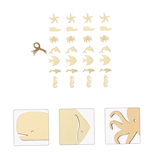 ibasenice 56 Pcs Ocean Cartoon Wood Chips Ornaments for Kids Unfinished Wood Seahorse Ocean Life Cutouts Wood Paint for Crafts Wood Cutouts for ibasenice