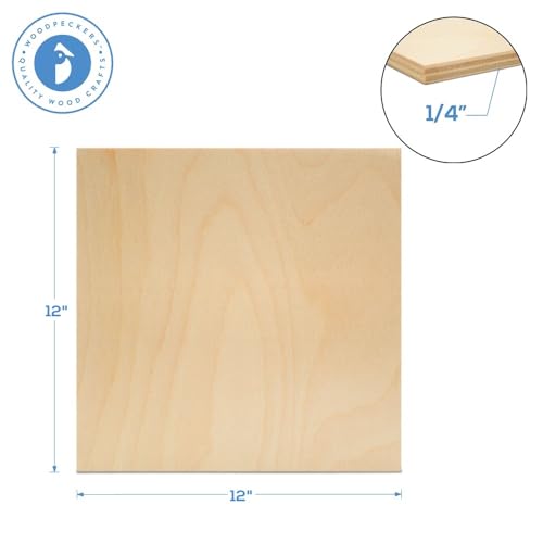 6 mm Baltic Birch Plywood 1/4 x 12 x 12 Inch, Box of 1 B/BB Grade Craft Wood, Stronger Than Basswood Sheets, for Laser, CNC Cutting and Wood Burning, Woodpeckers