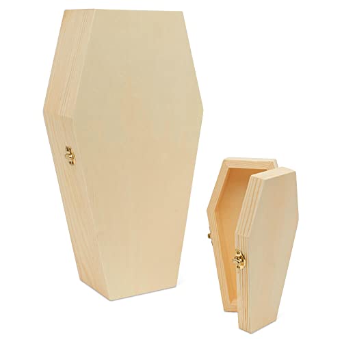 Woodpeckers Small Halloween Coffin Box, 9 Inch, Pack of 2, Unfinished Wood, Use As Halloween Décor and Halloween Crafts, Pet Casket Woodpeckers
