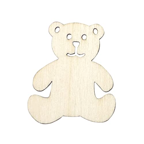Ciieeo 40pcs Wooden Bear Shaped Cutouts Hanging Wood Bear Shape Clips Hanging Bear Ornaments with Hole Ropes for DIY Project Valentines Day Ciieeo
