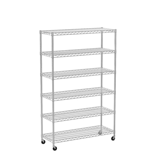 YRLLENSDAN 6000Lbs Capacity Adjustable Storage Shelves Heavy Duty Shelving Unit 6 Tier Metal Shelving with Wheels NSF Wire Shelving (48" W x 18" D x YRLLENSDAN
