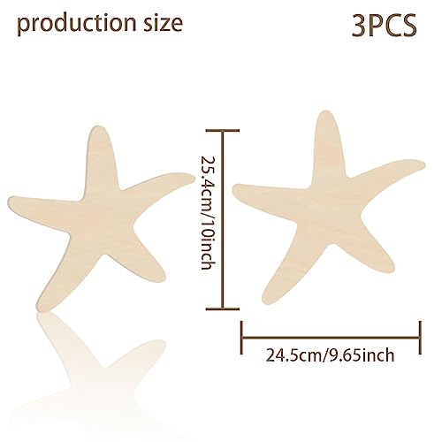 BENECREAT 3Pcs Starfish Wooden Cutouts, Unfinished Wooden Sea Animal Cutouts, Wooden Pieces for DIY Summer Beach Decor, Wooden Signs and Handmade BENECREAT