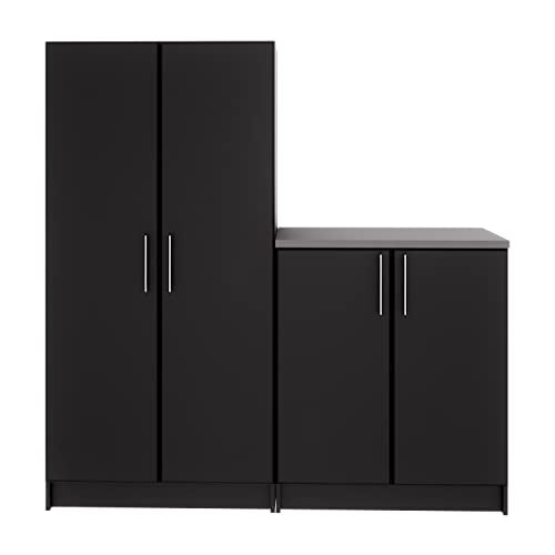 Prepac Elite Functional 2-Piece Garage Cabinets and Storage System Set J, Simplistic Garage Closet Shop Cabinets 16" D x 64" W x 65" H, Black, Prepac