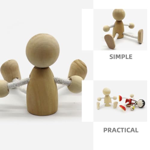 Tofficu Wood Peg Dolls 6pcs Natural Unfinished Wooden Robot Doll People Bodies Action Figures Model Toy Movable Joints Dolls for DIY Painting Craft Tofficu