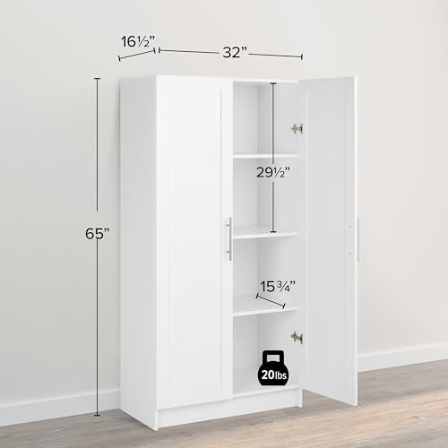 Elite Tall White Storage Cabinet with Shaker Doors and 3 Shelves Prepac