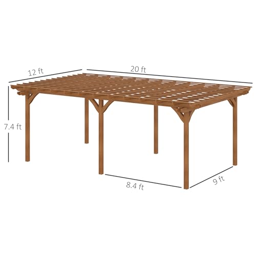 Outsunny 12' x 20' Outdoor Pergola, Wood Gazebo Grape Trellis with Stable Structure for Climbing Plant Support, Garden, Patio, Backyard, Deck Outsunny