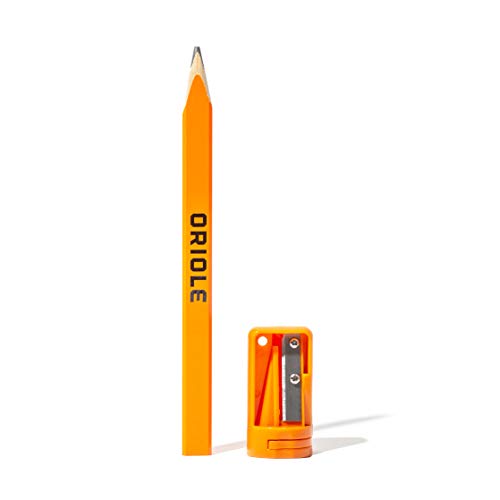 Orange Carpenter Pencil Set - Includes 15 Flat Construction Pencils with Printed Ruler, 1 Carpenter Pencil Sharpener & 1 Clear Storage Container - Oriole Tools