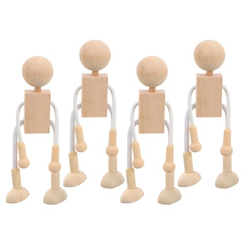 Tofficu Wooden Peg Dolls Unfinished Wood Robot 4pcs DIY Mini People Doll with Flexible Joint Wood Painting Figures Kids Educational Toys for Craft Tofficu