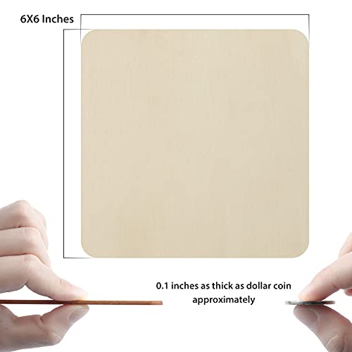 Fuyit Unfinished Wood Pieces, 50Pcs 6 x 6 Inch Blank Natural Wood Square Wooden Cutouts Board for DIY Crafts Painting, Scrabble Tiles, Coasters, Fuyit