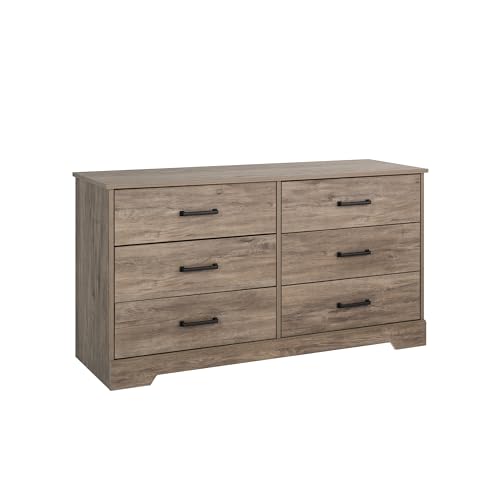 Prepac Six Drawer Dresser, 18.25in x 53.25in x 28.5in, Rustic Brown Prepac