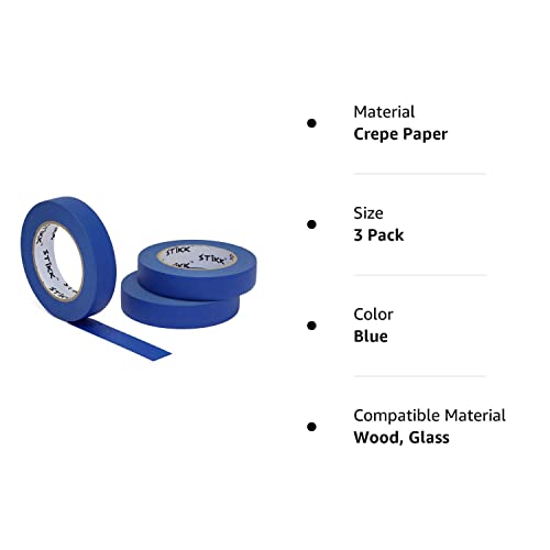 STIKK Painters Tape - 3pk Blue Painter Tape - 1 inch x 60 Yards - Paint Tape for Painting, Edges, Trim, Ceilings - Masking Tape for DIY Paint STIKK