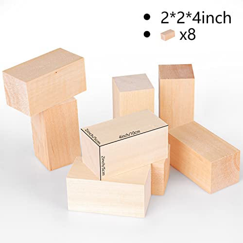 8 Pack Basswood Carving Blocks 4 X 2 X 2 Inch, Large Whittling Wood Carving Blocks Cubes Kit for Kids Adults Beginners or Expert, Fowecelt