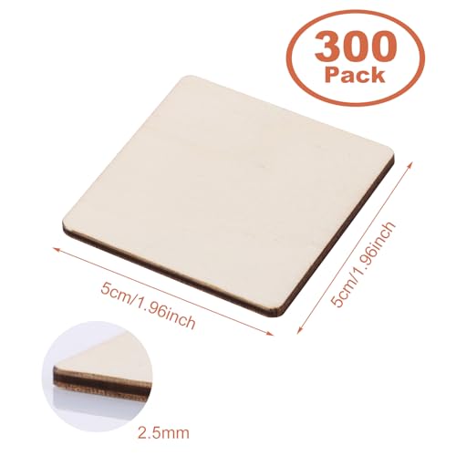 LOYORTY 300Pcs 2x2 Wood Squares for Crafts, 2.5mm Unfinished Wooden Square Cutouts Blank Wood Pieces for DIY Craft, Painting, Staining, Home LOYORTY