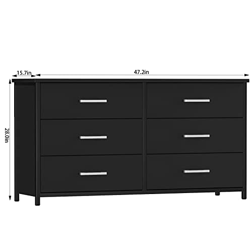 IKENO 6 Drawer Double Dresser, Industrial Wood Dresser for Bedroom, Storage Cabinet with Sturdy Steel Frame IKENO