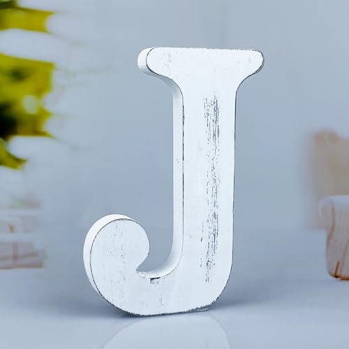 WOODOUNAI 6 Inch Rustic White Wood Letters Unfinished Wood Letters for Wall Decorative White Retro Standing Letters Sign Board Decoration for Craft