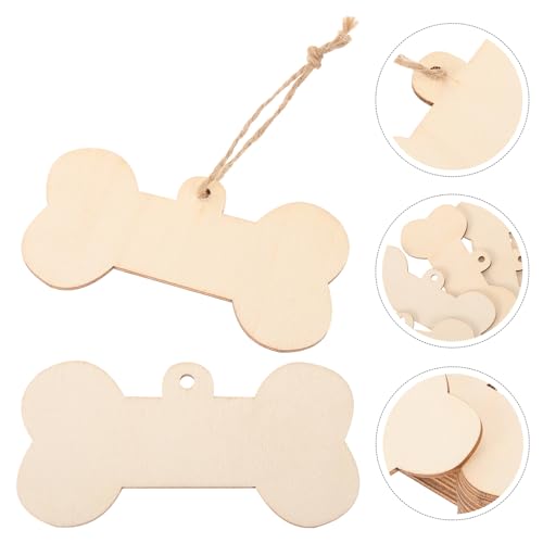 Cabilock Bone Shaped Wooden Cutouts, Mini Dog Bone 24pcs DIY Dog Bone Ornament Dog House Door Signs Unfinished Wood Hanging Bone with Jute Twine Cabilock