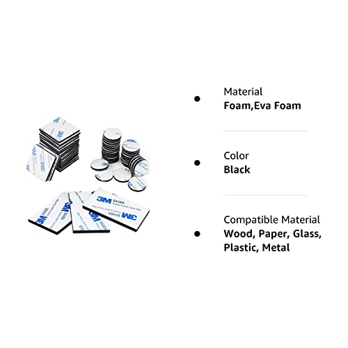 Double Sided Foam Tape Strong Pad Mounting,Black Self-Adhesive Tape Include Square Round and Rectangular(60Pcs) Tstfadac