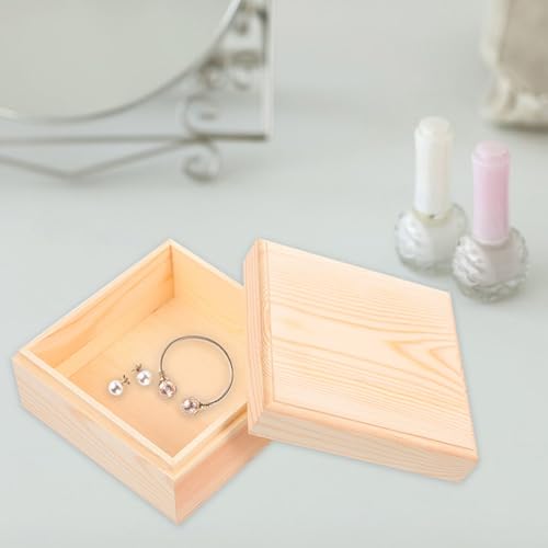 Unomor Unfinished Wooden Box with Lid Small Wood Boxes 19.5cm Natural Pine Wooden Case Rustic Trinket Box Gift Boxes Memory Keepsake Box Jewelry Unomor