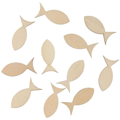 Uniquer 100 PCS Unfinished Wooden Fish Cutout Slices,Blank Wooden Solid Fish Slices for DIY Painting Crafts,Ocean Theme Party Uniquer