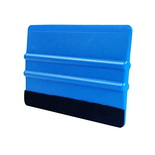 Plastic Blue 4 Inch Felt Edge Squeegee with Black Felt Edge Car Vinyl Scraper Decal Applicator Tool for Window Tint, Wallpaper, Decal Sticker SUZUYO