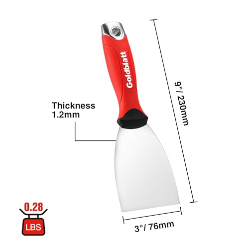 Goldblatt 3" Putty Knife, Stainless Steel Scraping Paint, Putty Knife Scraper with Hammer End, Soft Grip, Perfect for Drywall Repairing and Finishing Goldblatt