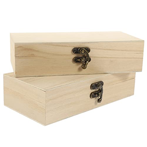 COHEALI 2pcs Box Blank Storage Box Makeup Case Organizer Earring Organizer Box Jewelry Organizer Clear Wooden Jewelry Case Unfinished Wood Box Wooden COHEALI