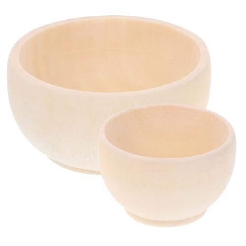 KALLORY Unfinished Wood Bowl 2Pcs Unpainted Blank Mini Wooden Bowls Tabletop Decoration for DIY Painting Graffiti Drawing Craft Basket Stuffers KALLORY